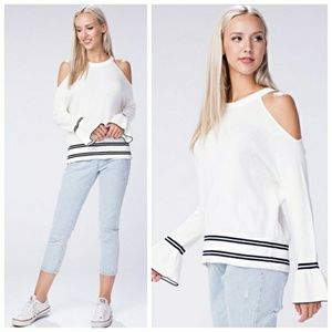 Winter White Cold Shoulder Sweater w/Bell Sleeves!